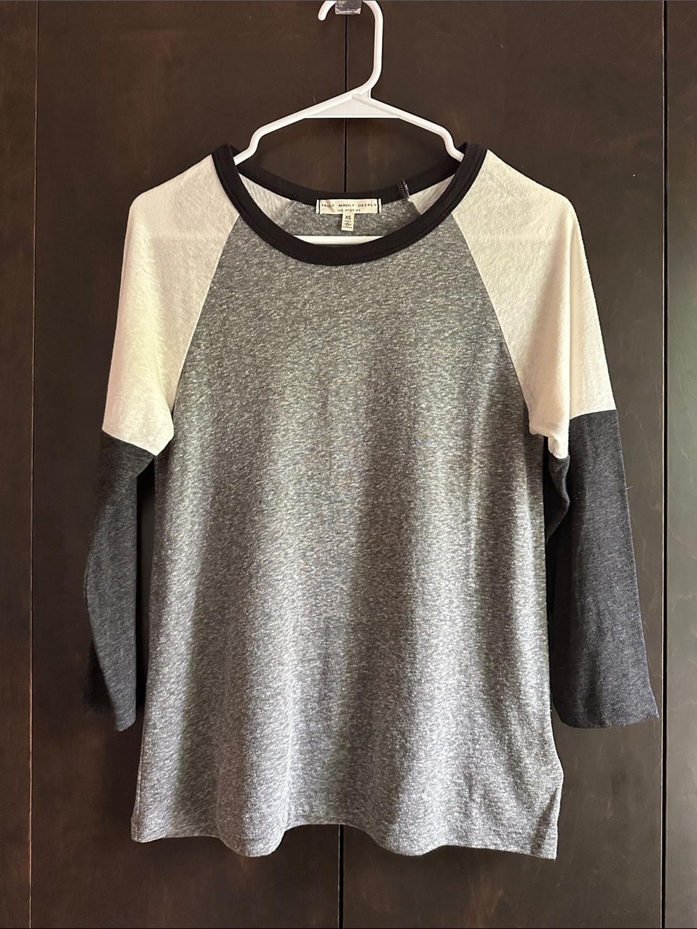 Truly Madly Deeply Gray Raglan Tee with Black Trim